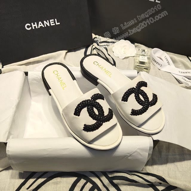 Chanel女鞋 香奈兒2020ss春夏新品一字logo拖鞋  naq1206